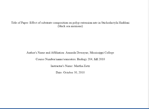 what does the title page of a lab report look like
